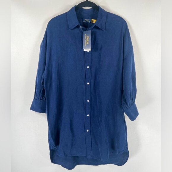 NWT POLO RALPH LAUREN LINEN SILK Blend Navy Relaxed Fit Twill Shirt Size M - Picture 8 of 10